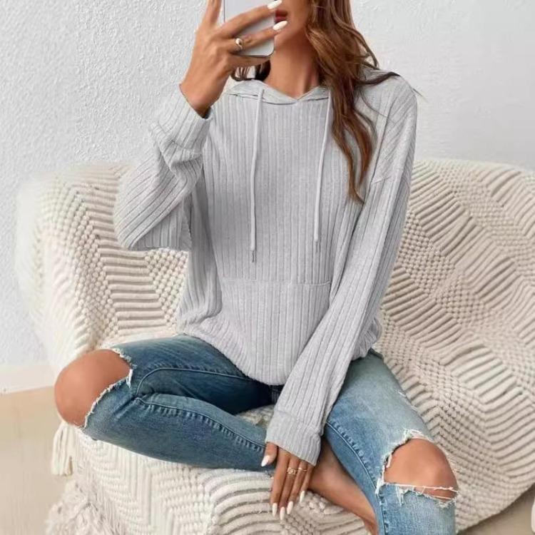 Winter Autumn Casual Hoodie Loose Knitwear Pullover with Kangaroo Pocket