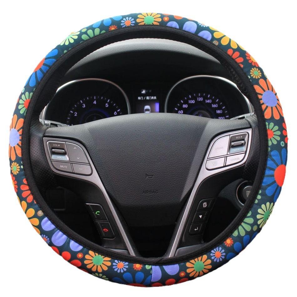 Colorful Sunflowers Car Steering Wheel Cover Elastic Band Water Washed Cloth Handle Car Steering Wheels & Accessories