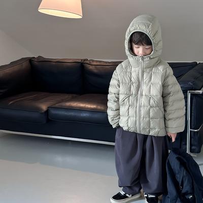 Boys' Solid-Color Winter Warmth Jacket Medium-Large Children's Casual Hooded Coat