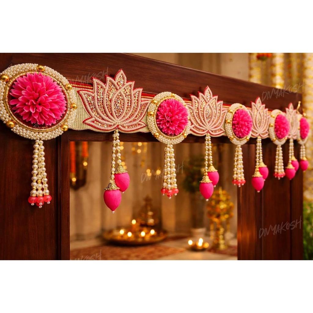 Divyakosh Decorative Toran Door Hanging Garland with Pink Floral & Lotus Design |