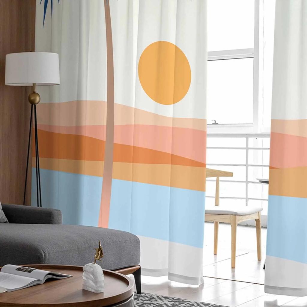 Abstrakte Sonne Kokosnussbaum Boho Gardinen für Wohnzimmer Küche Fenster Vorhänge Schlafzimmer Tüll Voile Vorhänge