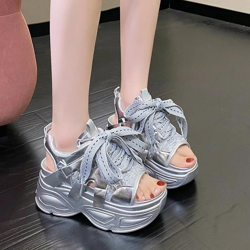 Mode Frauen Chunky Plattform Sandalen Designer Neue Marke 2024 Sommer Strand Casual Schuhe Frau Lace Up Wedges 9CM Mode Sandale Ladies2
