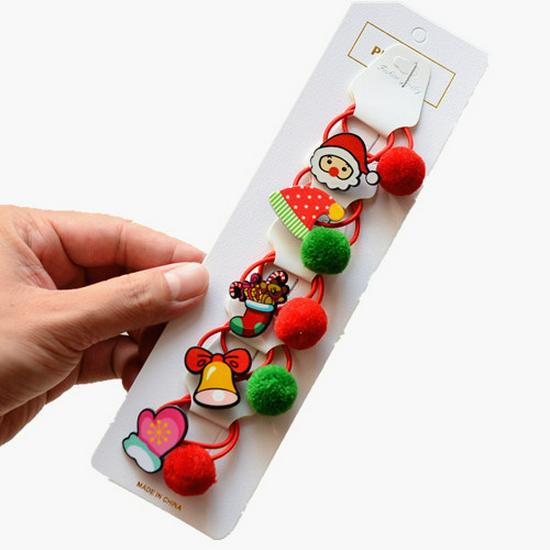 2022 Christmas Holiday Hair Accessories Set: Red Rubber Band, Resin Acrylic Side Clip, Baby Bangs Clip