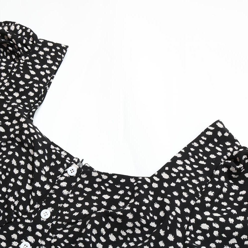 Summer Print Dress Women A-line Casual Butterfly Sleeve Cotton Full Sleeve Turn-down Collar Mid-Calf