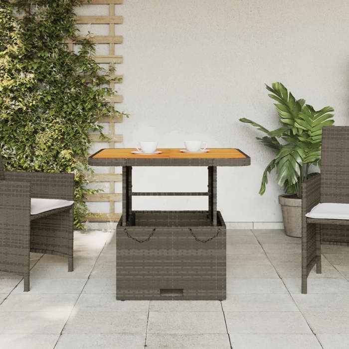 VidaXL Table de Jardin, Table Basse, Table à Manger, Meuble de Terrasse Cour Balcon Patio Extérieur, Gris Résine Tressée et 368270