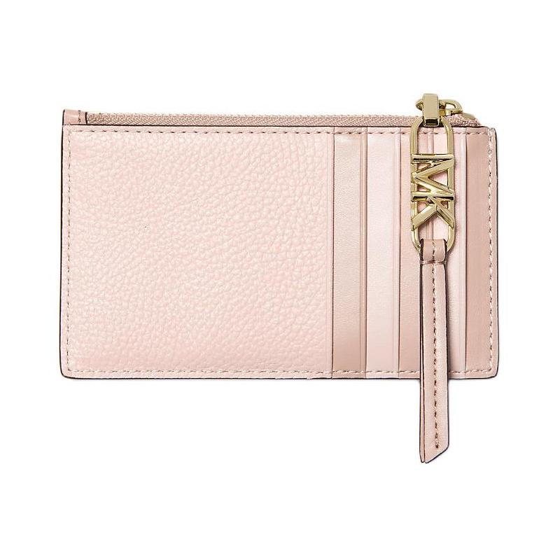 Michael Kors Empire Empire Gold Hardware Zipper Closure Pebbled Leather Card Holder Small Women's Pink