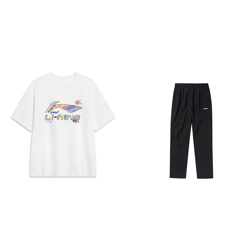 

Li-Ning Ручная роспись Свободные Удобные Универсальные Логотип Быстросохнущие Брюки Прямого Кроя Повседневный Спортивный Костюм Костюмы Унисекс AHSU745-2+-AYKT413-1 S