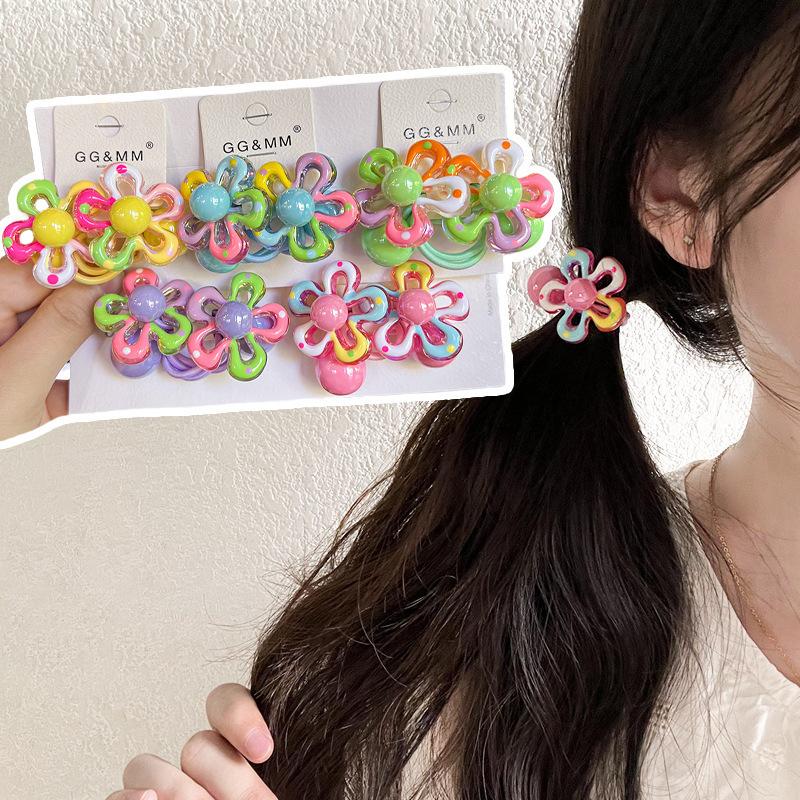 2PCS New Cute Color Blocked Flowers Princess Headwear Kids Elastic Hair Bands Children Hair Ropes Girls Hair Accessories