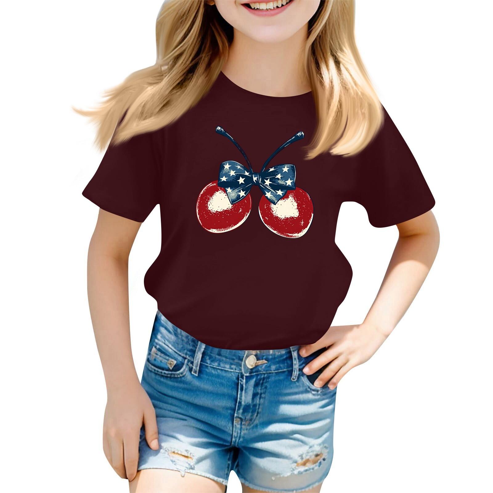 

Детский набивной короткий рукав круглый вырез повседневный удобный свободный легкий топ 130 винный