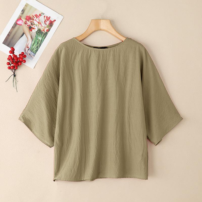 ZANZEA Women Casual 3/4 Sleeve Summer Loose Stripe Blouse