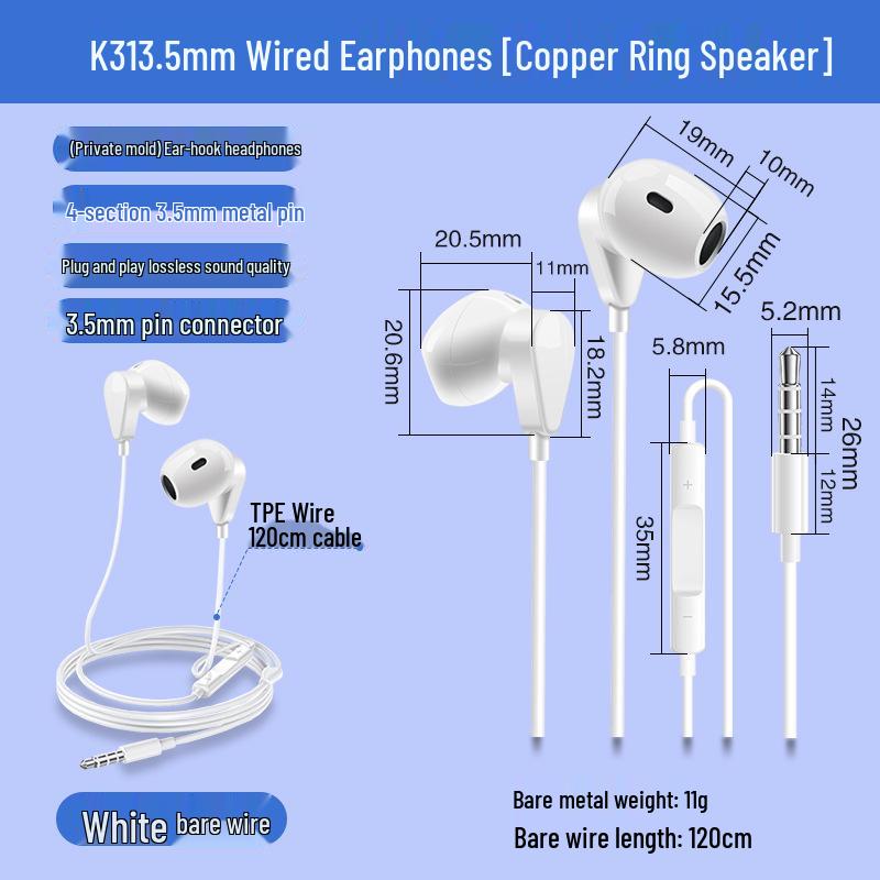

3.5MM Wired In-Ear Earphones with Round Holes for Huawei, Honor, and Xiaomi Devices