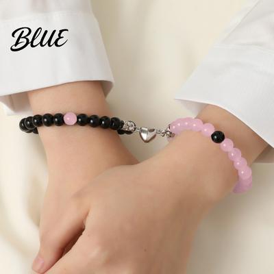 Couple Jewelry 2Pcs Bracelet Magnetic Heart Charm Women Men Beads