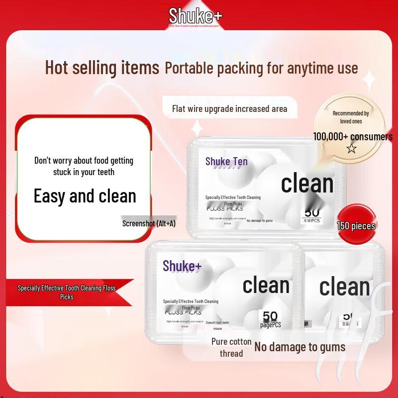 Shuke Adult Flat Dental Floss Picks with Portable Case