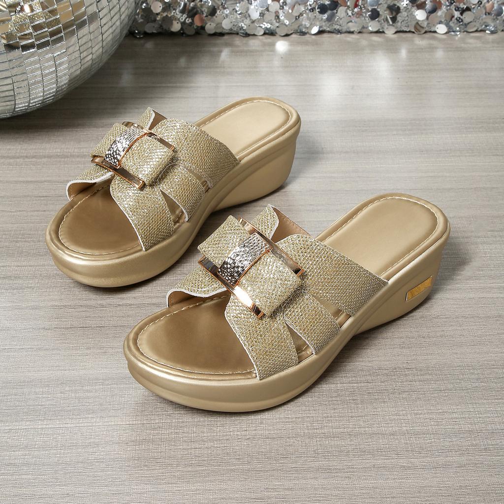 Zehentrenner mit dicker Sohle, coole Hausschuhe für Damen, aus weichem Leder, vielseitige Ein-Wort-Hausschuhe, Sommer 2025, neue Muffin-High-Heel-Hausschuhe