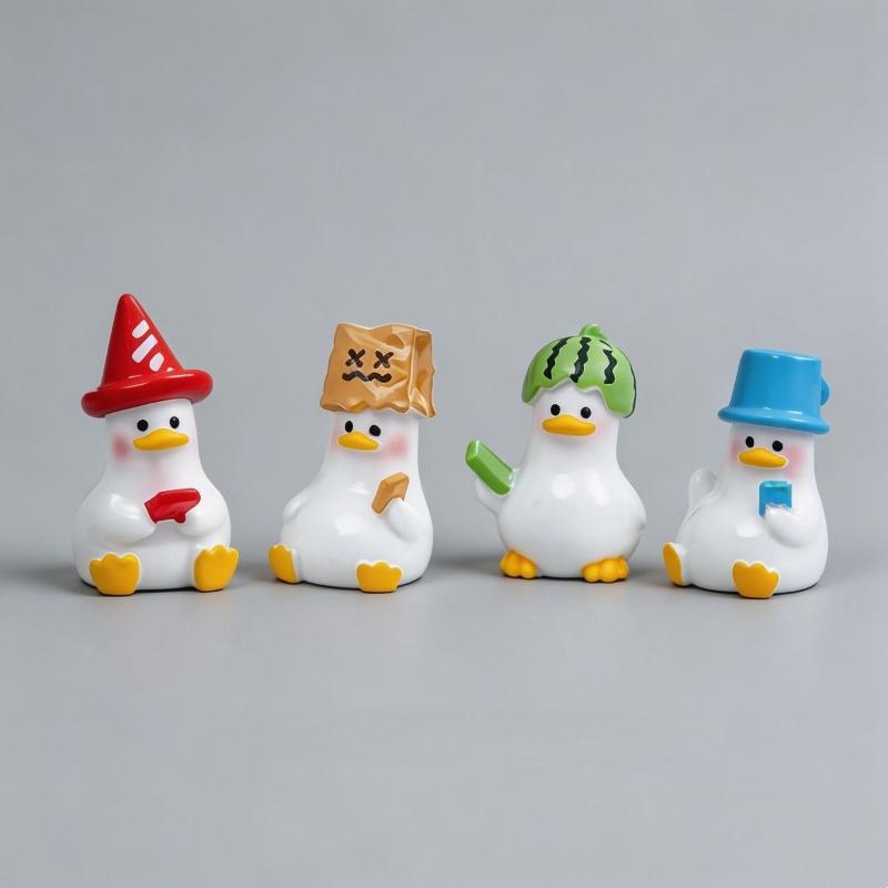 5Pcs Resin Miniatures Slacking Duck Figurines Cute Mini Duck Ornaments For Micro Landscape Decor Diy Craft Accessories
