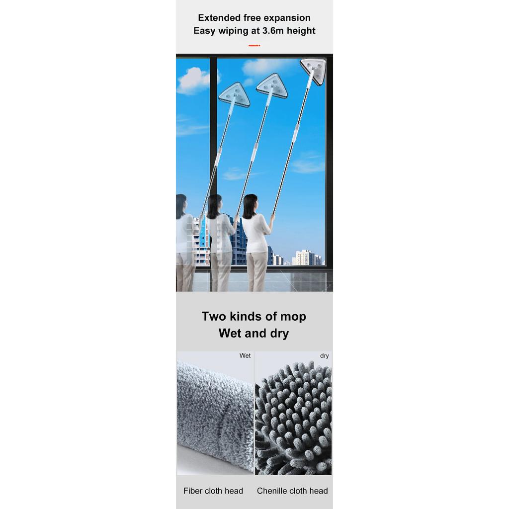 Triangle Glass Wiper Telescopic Rod Windows Cleaning Brush Window Cleaner Professional Household Window Cleaning Tool