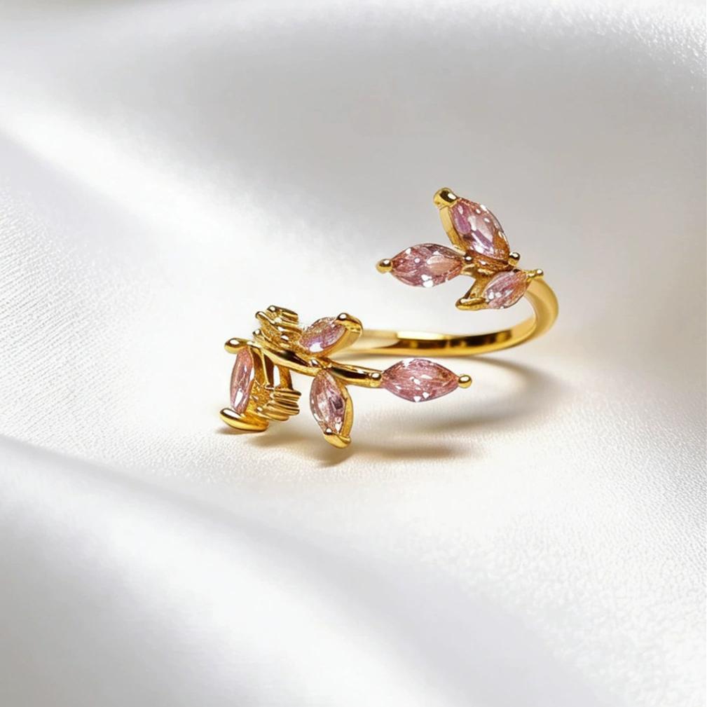 New Fashion Crystal Zircon Rings Sweet Flower Leaf Butterfly Adjustable Open Rings Female Wedding Engagement Jewelry Gift