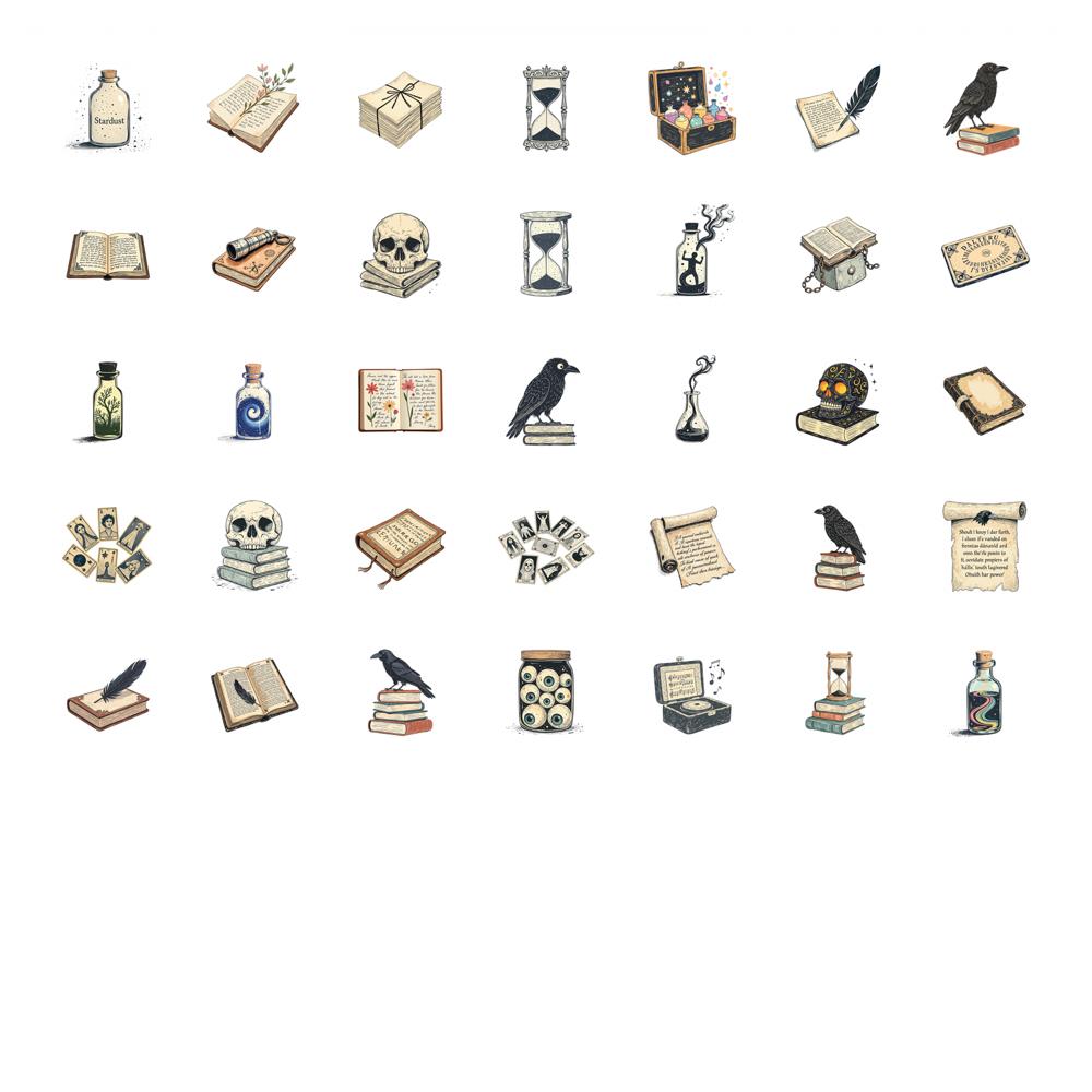 35pcs Mysterious Potion Stickers Antique Scroll Animal Stickers Stickers For Guitar DIY Bicycle Skateboard Laptop
