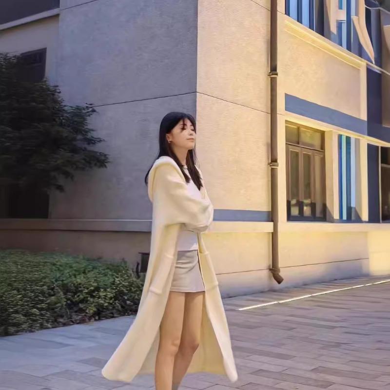 Premium long hooded knitted cardigan autumn and winter thickened lazy wind soft waxy big sweater jacket women