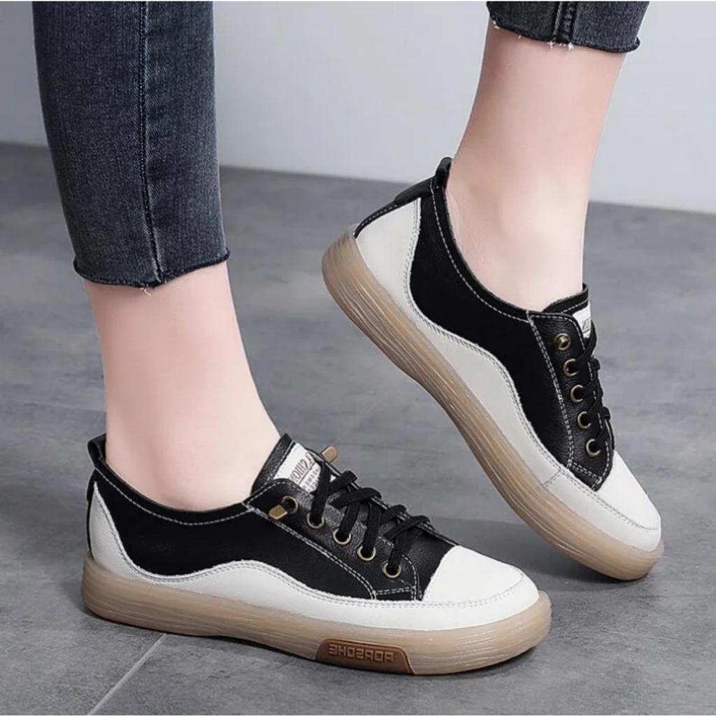 Ősz Valódi Bőr Női Kis Fehér Cipők Nyári Lapos Tornacipők Hölgyek Vulkanizált Cipők fekete fehér Alkalmi Tornacipők 35-40