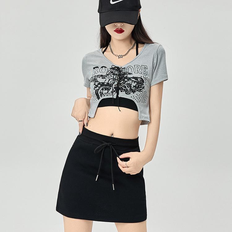 Gray Sports Short Skirt for Women New High-waisted A-line Slim Skirt with Hip-covered Skirt with Small Skirt