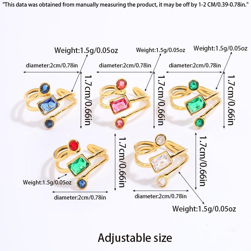 Personalized Design Open Stainless Steel Ring Female Color Zircon Couple Pair Ring Sugar Cube Ring Does Not Fade