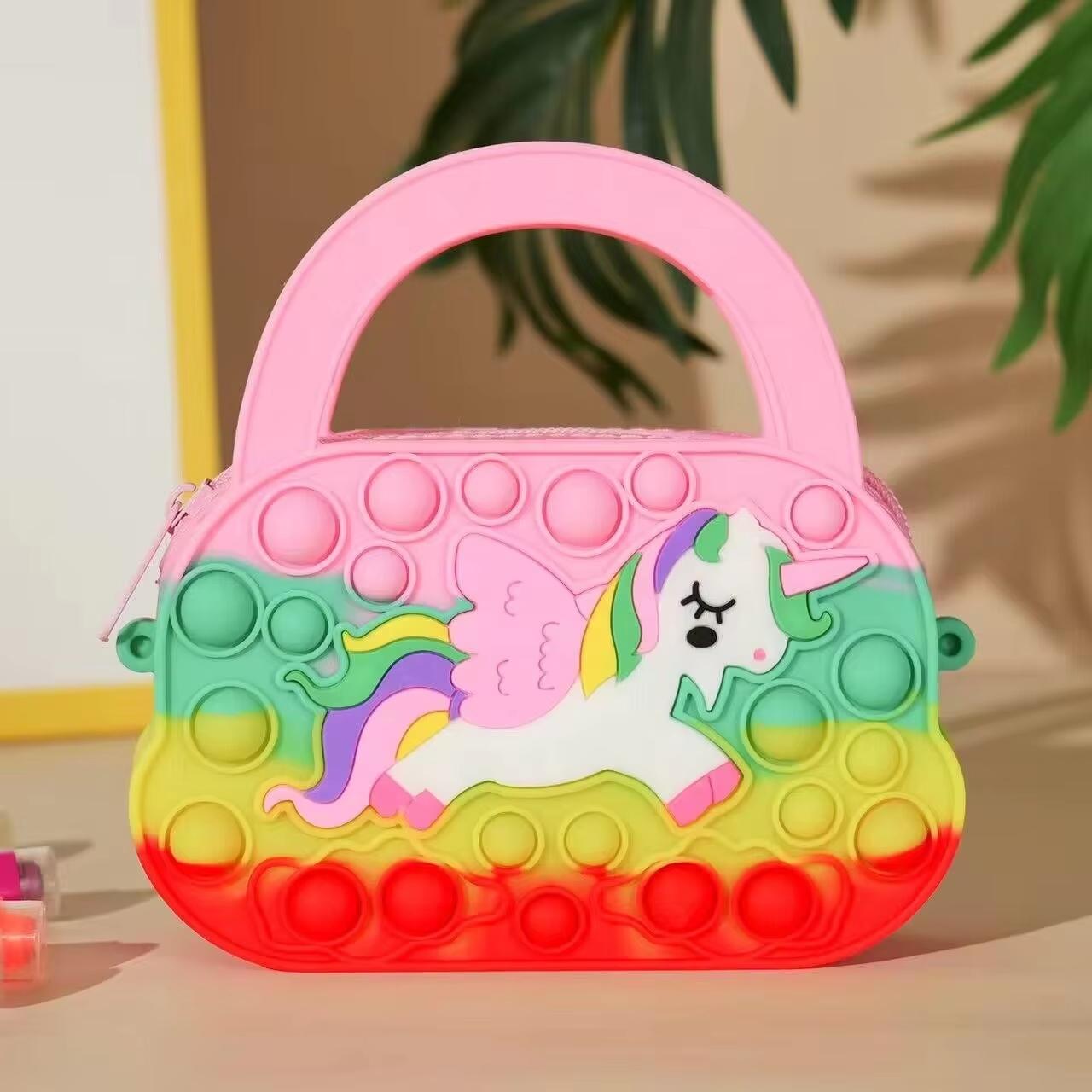 

Unicorn Purses Handbag Fashion Fidgets Fashion Pop Purse Push Bubbles Fidgeting Plaything Rainbow Wallet Ladies Bag Silica Bags For Girls