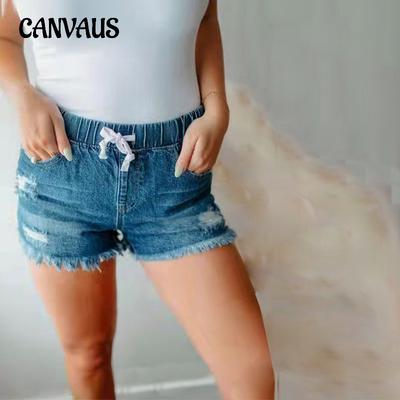 Summer Women's Denim Shorts Elastic Waist Casual High Waist Thin Shorts