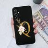 Phone Case For Samsung Galaxy A34 A33 A32 Elegant Rose Letter Soft Liquid Silicone Sqare Back Cover For Samsung A 34 33 32 Shell