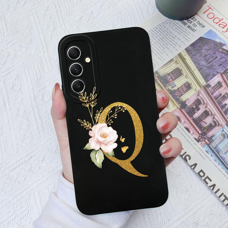 Phone Case For Samsung Galaxy A34 A33 A32 Elegant Rose Letter Soft Liquid Silicone Sqare Back Cover For Samsung A 34 33 32 Shell