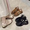 Fashion 2025 Summer Women's Comfortable Shoes Soft Exposed Toe Sandals Suit Beige Buckle Belt Retro Girl New Black Sandalias Mujer
