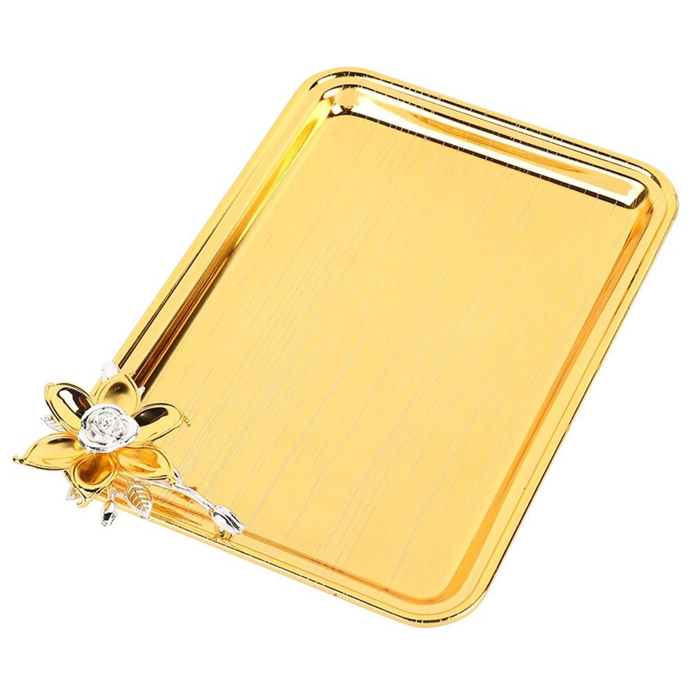 2pcs European Table Serving Tray Light Luxury Gold Serving Tray Rectangular Serving Tray  For BBQ