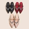 Fashion Heightened Inside Pointed Toe Outside Wear Half Slippers One Strap French Rhinestone Versatile Flat Single Shoes for Women
