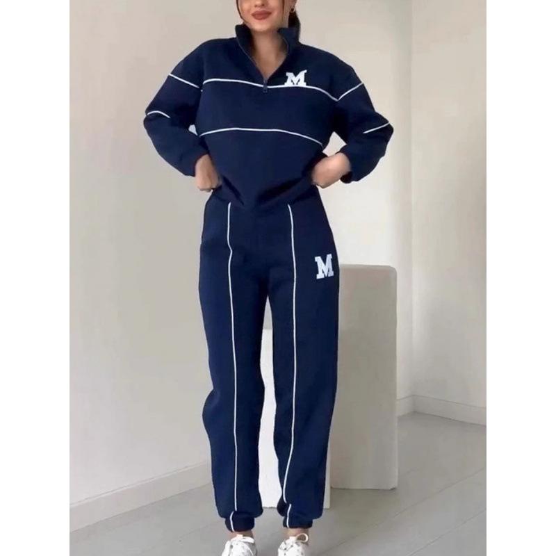 Spring and Autumn Sweater Letter Long Sleeve Pants Casual Sports Suit Wholesale Large Size