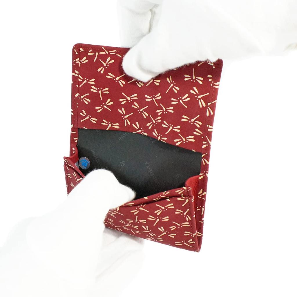 Indenya Inden Business Card Case, Large Capacity, Deerskin Leather, Red with White Lacquer, Dragonfly Pattern, 2501-13-008