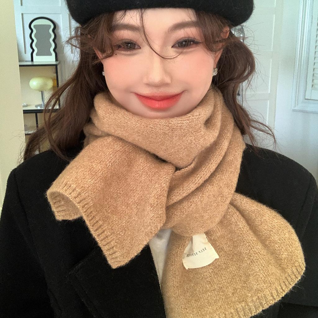 1116 Autumn and Winter New Solid Color Knitted Scarf Women's Daily Travel Temperament Versatile Scarf Winter Windproof and Cold