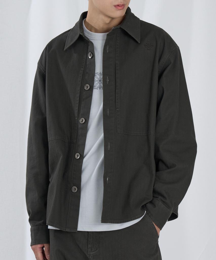 SLOWACID Washed Herringbone Shirt Jacket [Charcoal]