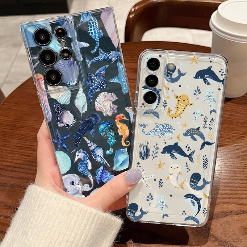 Whale Dolphin Print Case For Samsung Galaxy S26 S25 S24 Ultra S23 S25 FE A57 A17 A37 A16 A56 A55 A15 A35 A36 Soft TPU Back Cover