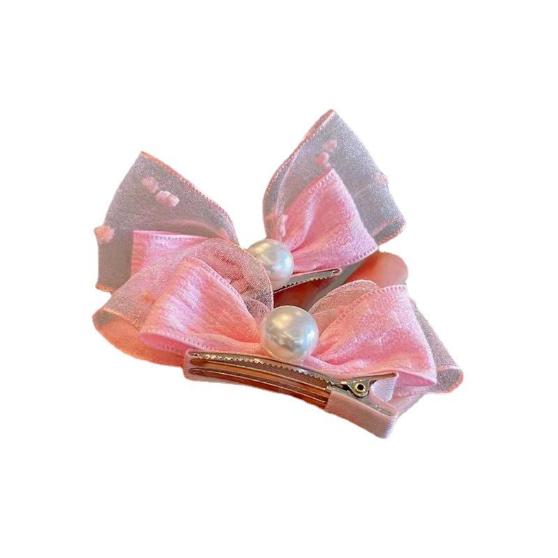 Korean Style Pearl Bow Mesh Hair Clips for Girls