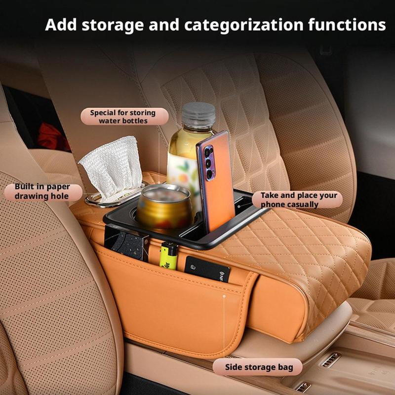4 in 1 Car Armrest Box Height-increasing Pad Elbow Support with Pocket Tissue Cup Holder Car Center Console Cover