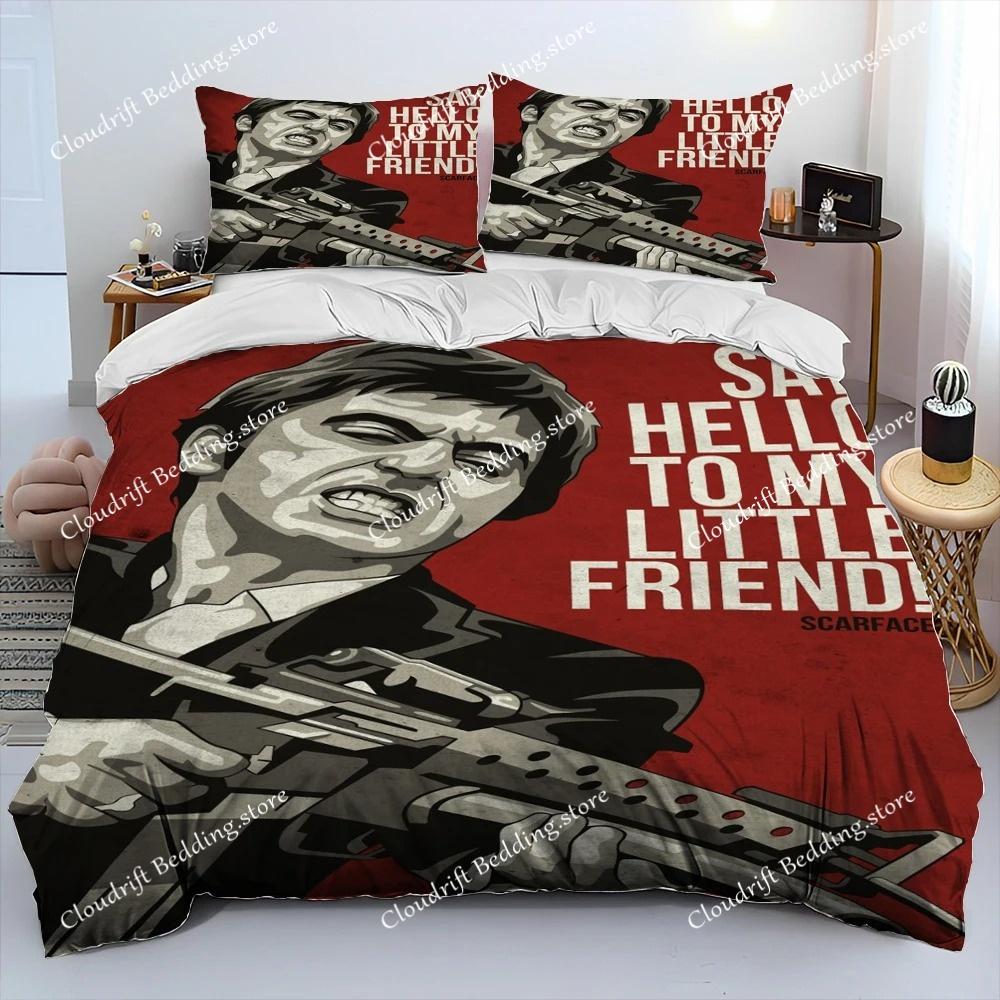 Film Scarface Tony 3D-Druck Bettdecke Bettwäsche-Set, Bettbezug Bett-Set Steppdeckenbezug Kissenbezug, King Queen Größe Bettwäsche-Set Kind