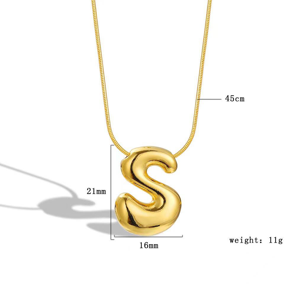 Chubby 26-Letter Balloon Pendant Necklace, Gold-Plated Stainless Steel
