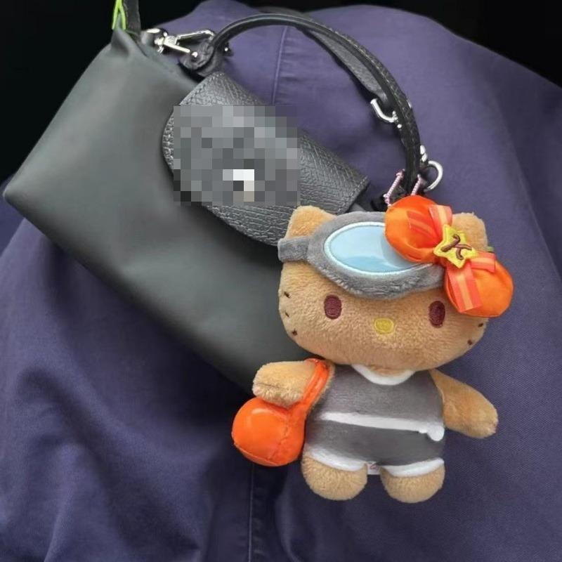 NEW Cartoon Plush Doll Keychain Black Skin Hello Kitty Stuffed Plushies Jeju Glasses Orange Bow KT cat bag Accessories