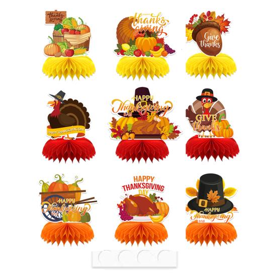 9 Pcs Autumn Thanksgiving Honeycomb Centerpiece 3D Honeycomb Fall Decoration