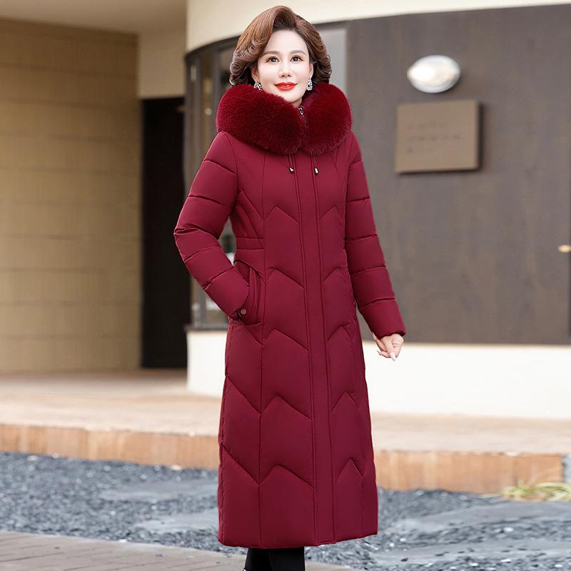 Middle-aged mother over the knee long down cotton-padded jacket women's winter new cotton-padded jacket foreign style year-old cotton-padded jacket