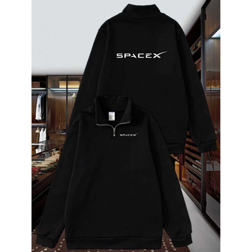 White Geometric Print Men's Round Neck Casual Hoodie Loose Half Zipper Pullover Sweatshirt Casual Daily Wear Men's Versatile Style
