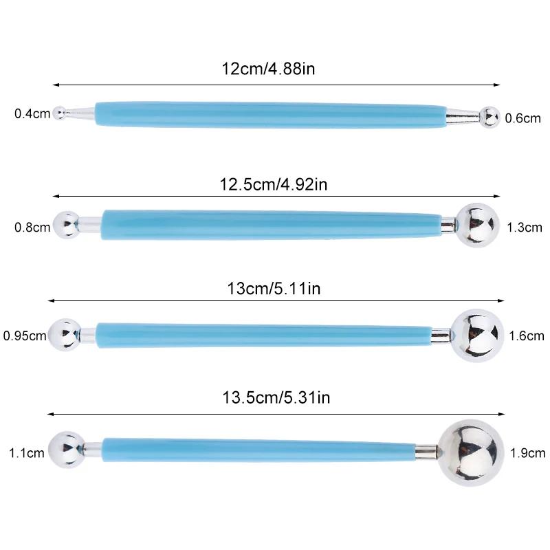 Embossing Pattern 4 Pcs Point Drill Creasing Pen With DIY Ball Styluses Tools Spiral Double Head Clay Sculpting Tools