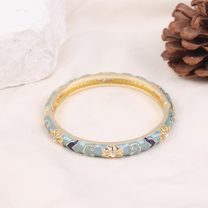 Vintage Enamel Flower Bracelet Ethnic Style Cloisonne Bangle Elegant Luxury Exquisite Bangles For Women  Jewelry