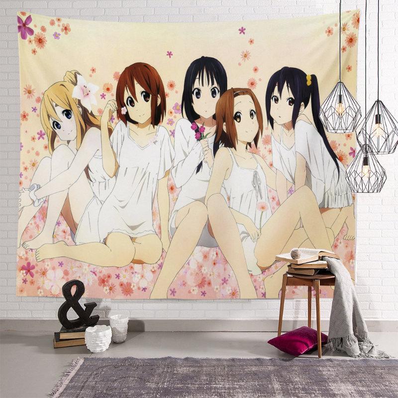 Kawaii Anime Cat Ear Girls Tapestry Wall Hanging Cartoon Maid Uniform Cute Manga Aesthetic Wall Art Bedroom Dorm Decor