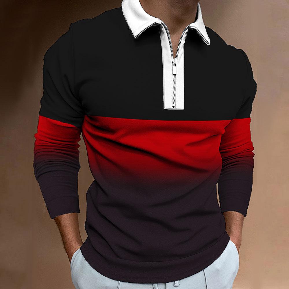 New Men's Zip Sweatshirt Casual Men's Gradient Digital Print Long Sleeve Polo